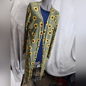 Sunflower Print Open Front Cardigan